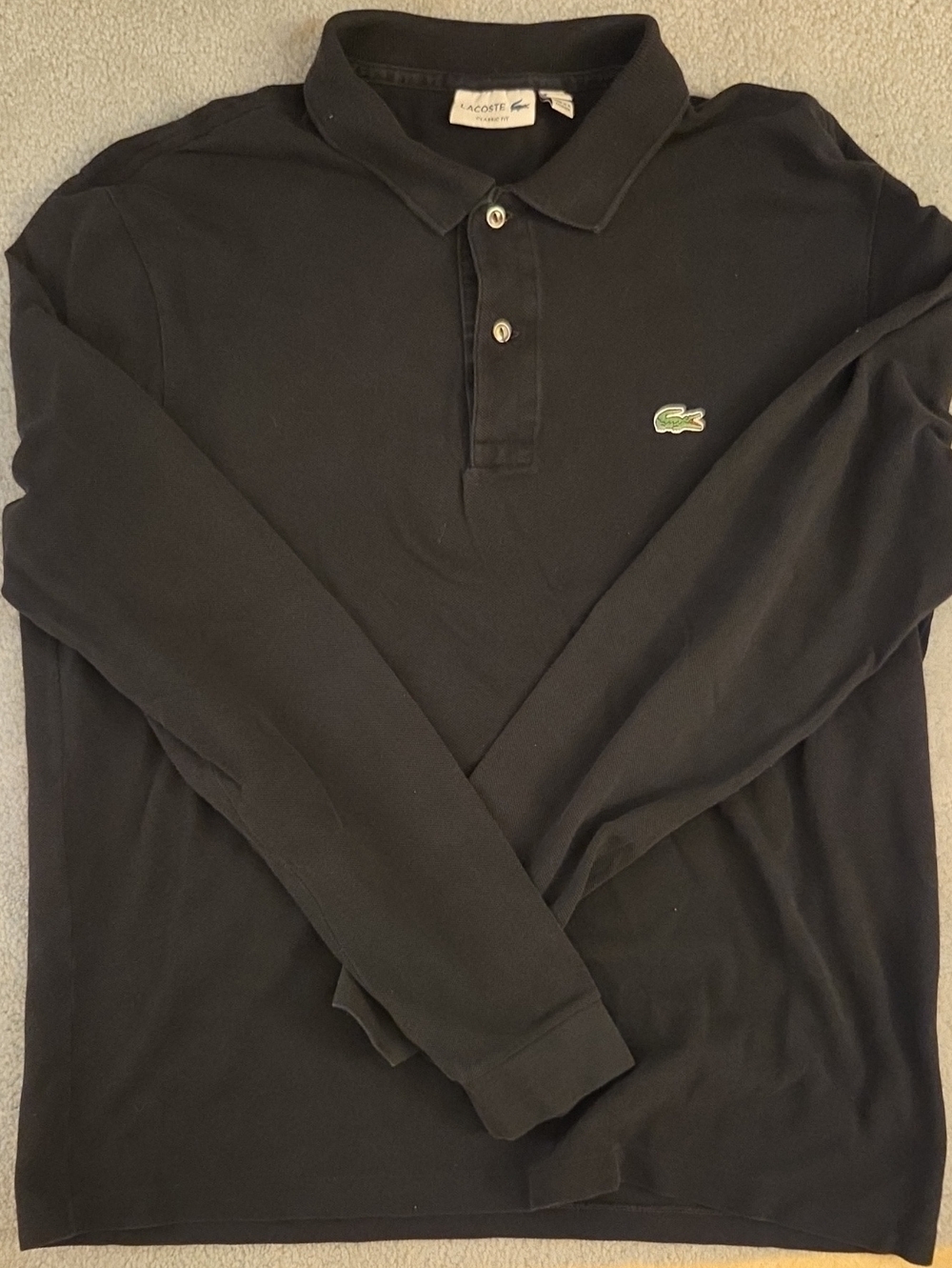 Lacoste Men's Long Sleeve Polo Shirt Black Classic Fit Piqué Size 5 L